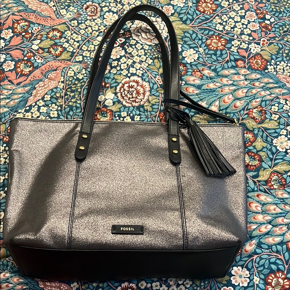 Fossil Silver and Black Tote Bag